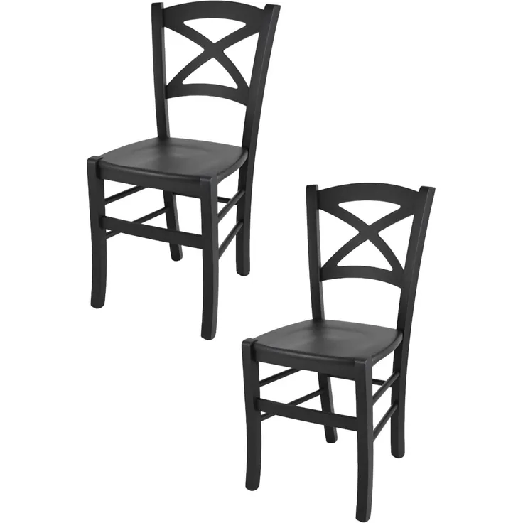 t m c s Tommychairs - 2er Set Stühle Cross für Küche und Esszimmer, robuste Struktur aus lackiertem Buchenholz in Anilinfabre Schwarz und Sitzfläche aus Holz