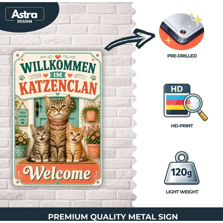 AstraDesign Blechschild 20x30cm - Katzenclan Willkommen Dekoschild – Metall – Mehrfarbig – AD0467 – Bild 3