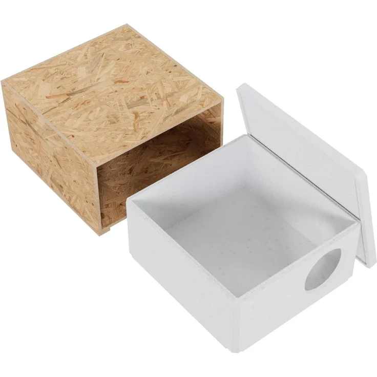 QLS Tierhaus Styropor + OSB, Wetterfestes Katzenhaus – 43x41 cm isoliertes Schutzhäuschen – Bild 2