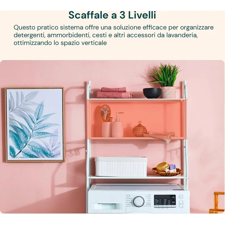 Avilia Weißes Regal mit 3 Etagen, platzsparend, kippsicher, ideal für Waschküche und Badezimmer, aus Stahl, 66 x 26,5 x 177 cm, Weiß – Bild 4