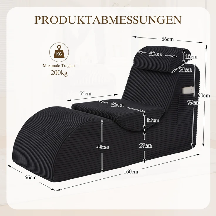 LVHOM Relaxsessel Ergonomisches Design, Lesesessel mit verstellbarer Kopfkissen und Sitzkissen, Fernsehsessel mit Seitentasche, Cord Bezug, bis 200kg belastbar – Bild 6