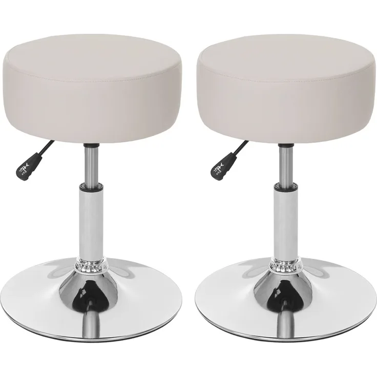 2er-Set Hocker HWC-C22, Sitzhocker Schminkhocker, höhenverstellbar Ø 35cm ~ Kunstleder, creme