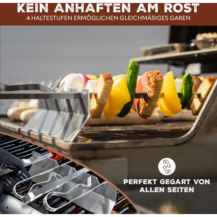 Grillspieße 4er-Set mit 2 Ablage-Gestellen, Grillspießhalter, aus Edelstahl – Bild 4