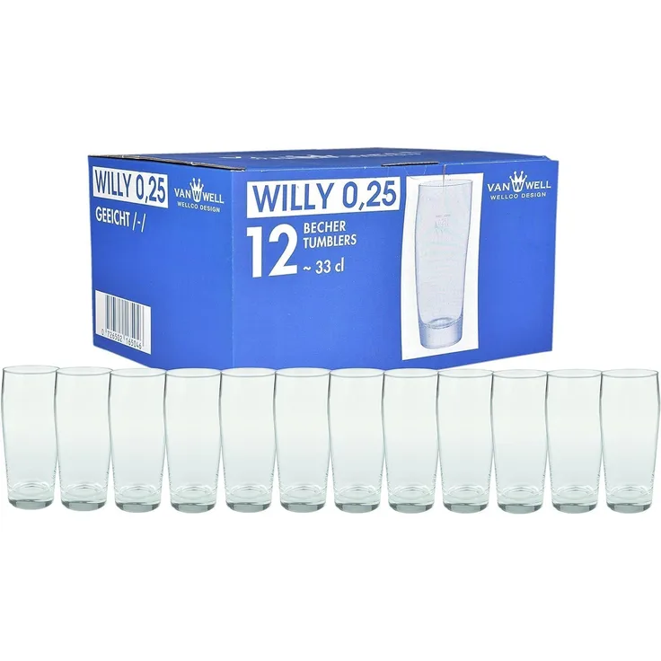 12er Set Bierglas Willibecher 0,25l geeicht Biergläser Tumbler perfekt geeignet für Gastronomie