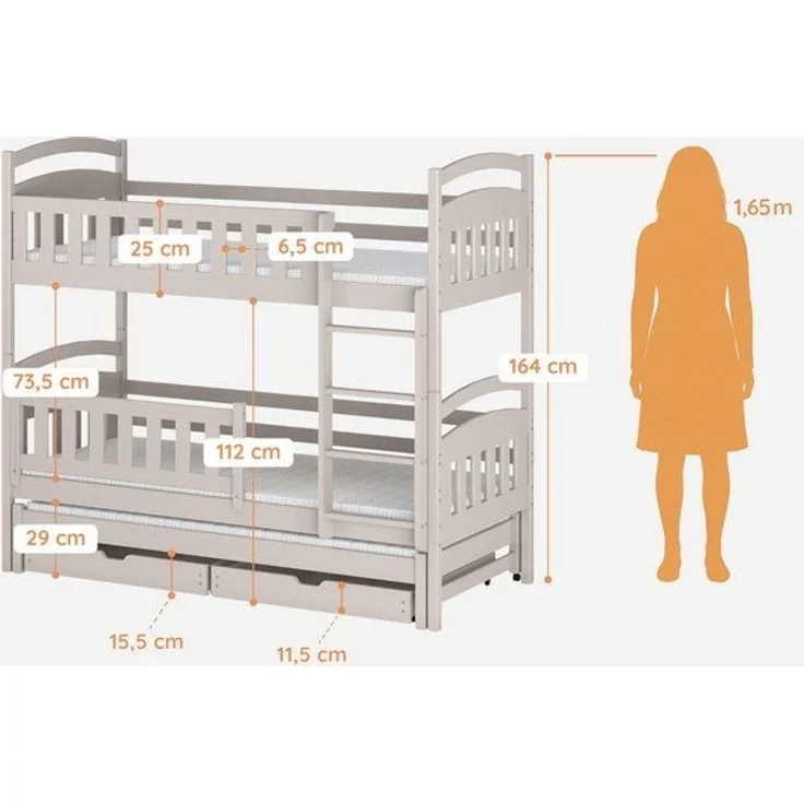 Kids Collective Etagenbett Hochbett Stockbett Kinderbett 90x200 cm mit Ausziehbett und Schubladen (Modell 2025, mit drei Matratzen inklusive), Umbaubar zu 3 Einzelbetten mit Lattenrosten & Rausfallschutz, Kaschmir – Bild 4