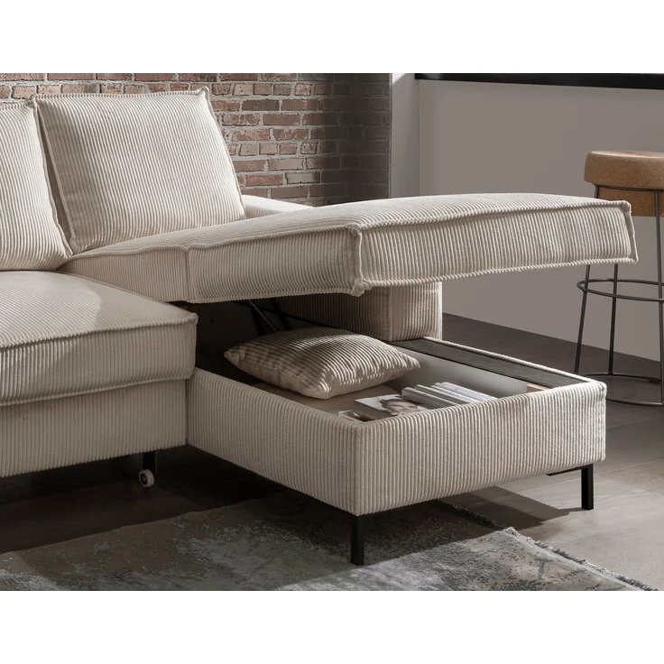Polsterecke >Rube< Schlaffunktion, Stauraum, Cord beige - 240x92x150cm (BxHxT) – Bild 4