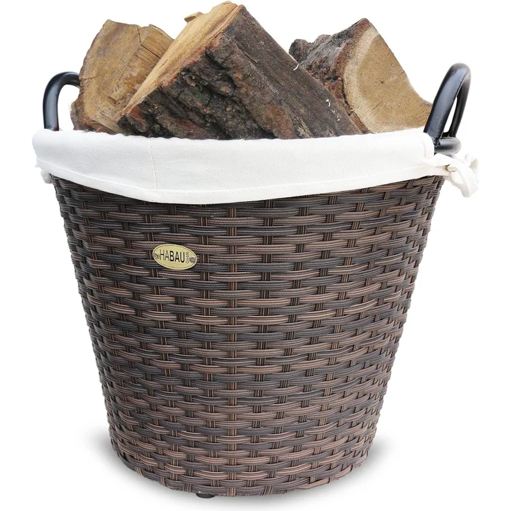 HABAU Holzkorb mit Stoffeinsatz, 42 cm, Braun, aus Polyethylen, mit Metallrahmen – Bild 2