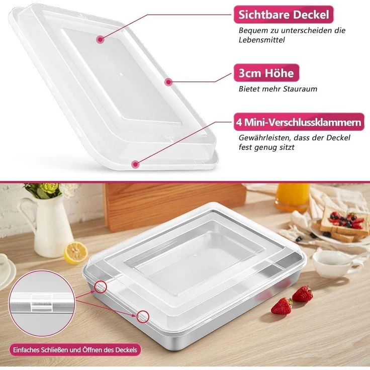 Homikit Edelstahl Backblech mit Luftdichtem Deckel 31,6x24,7x4,8cm – Bild 3