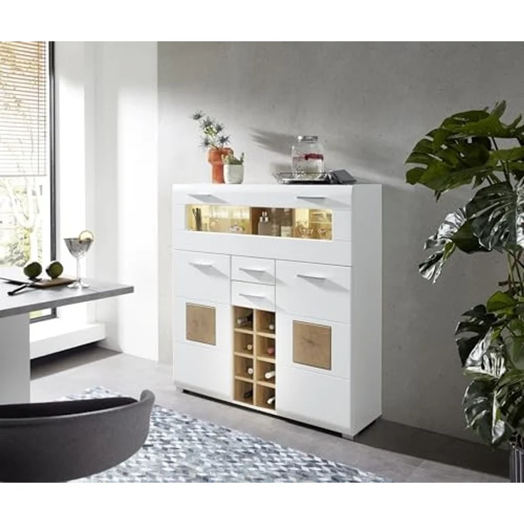 Barschrank >Fun Plus< in weiss matt / Eiche Dekor - 120x129x37 (BxHxT) – Bild 4