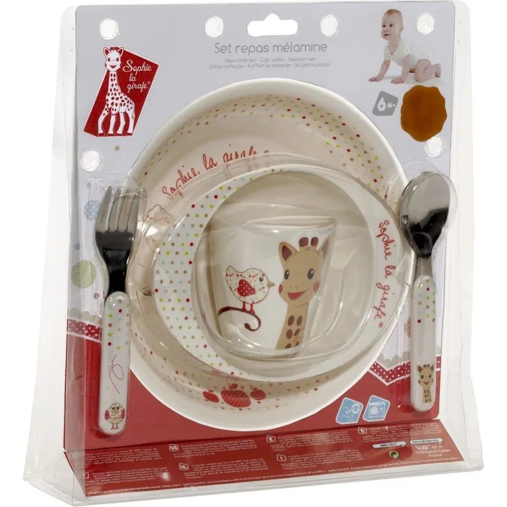 Vulli 460006. 0 Geschirrset mit Sophie der Giraffe Kiwi-Design, Melamin, mehrfarbig