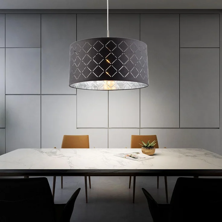 Hängeleuchte, rund, grau, Textil, Metall, D 40 cm – Bild 9