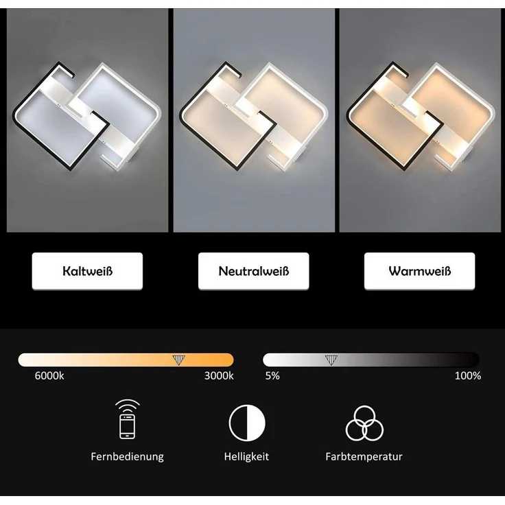 Nettlife LED Deckenleuchte Schwarz Dimmbar Fernbedienung 35W deckenlampe, LED fest integriert, Warmweiß, Neutralweiß, Kaltweiß – Bild 3