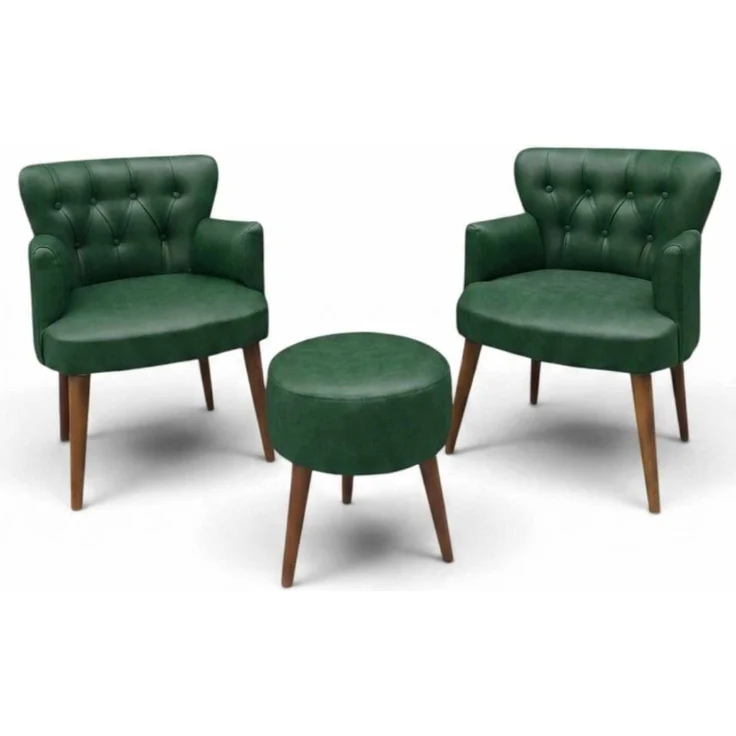 Hanah Home 'Az-2Rom-Cvz - Green' Ohrensessel- und Hocker-Set (3-teilig), Grün, 60 x 84 x 52 cm – Bild 2