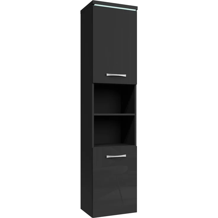 Badplaats Badezimmerschrank Paso 35 x 35 x 160 cm Schwarz Hochglanz - Hoch Badschrank Mit 2 Türen – Bild 1
