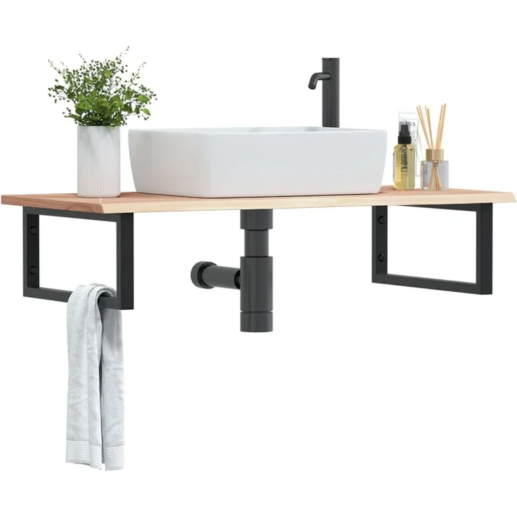 vidaXL Waschtischplatte mit Halterung Stahl und Massivholz Eiche 3302601 – Bild 1