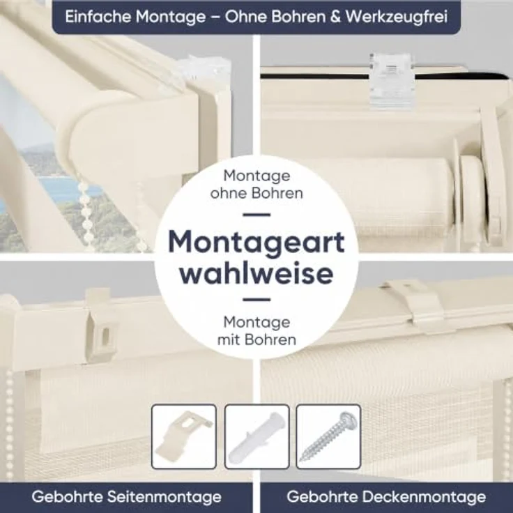 Sekey Doppelrollo Klemmfix ohne Bohren für Fenster | Duo Rollo Jalousie Sonnenschutz Wandmontage Deckenmontage Klemmrollo für Fenster & Tür Beige – Bild 5