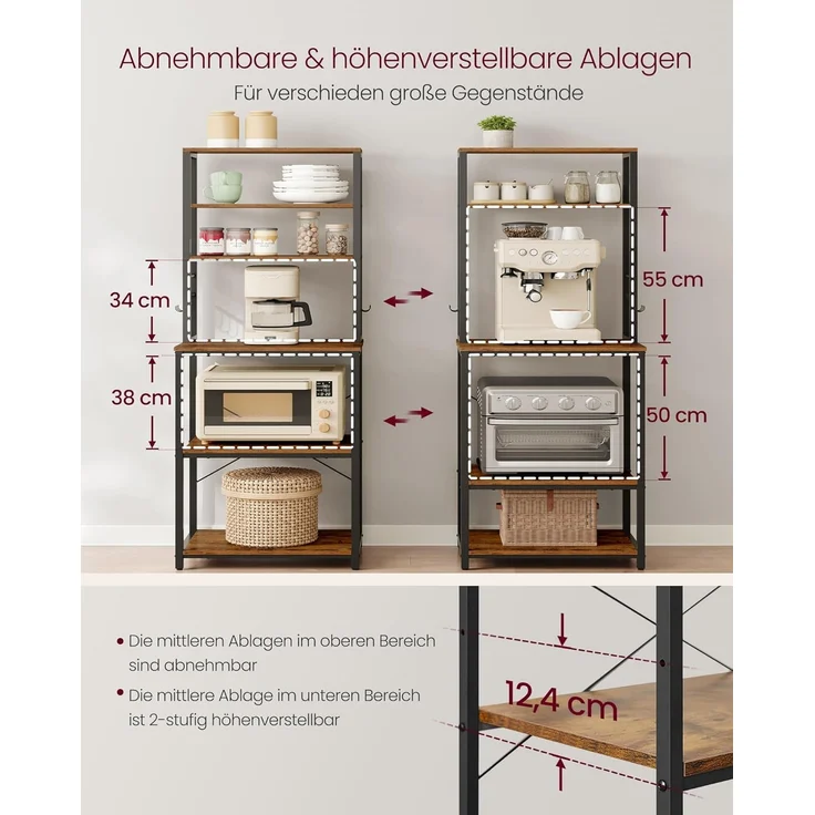 Vasagle Küchenregal mit Ablagen, Stahl vintagebraun-schwarz, 40 x 60 x 167 cm – Bild 8