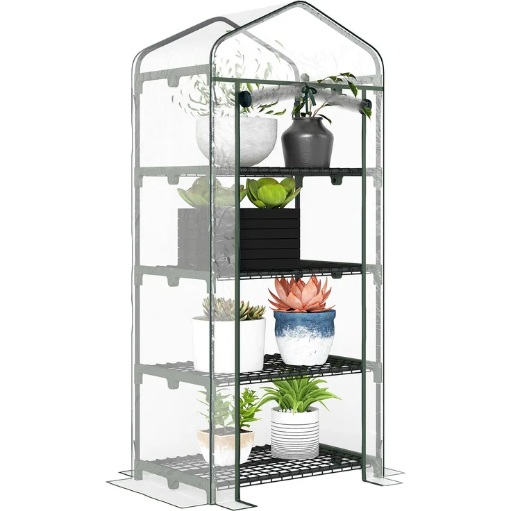 MELAYR, Gartengewächshaus mit 4 Ablagen, Balkongewächshaus, Verstärkte PVC-Plane, 70 x 49 x 8 cm, Transparent