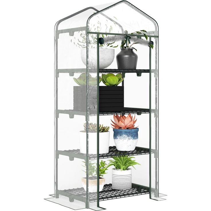 MELAYR, Gartengewächshaus mit 4 Ablagen, Balkongewächshaus, Verstärkte PVC-Plane, 70 x 49 x 8 cm, Transparent – Bild 1