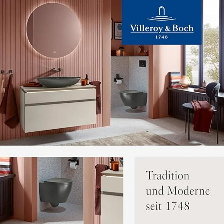 Villeroy & Boch Subway 3.0 WC-Sitz, Toilettendeckel mit Absenkautomatik, abnehmbarer Toilettensitz aus bruchsicherem Duroplast, Klodeckel Original Ersatzteil, D-Form, Graphite, matt – Bild 8