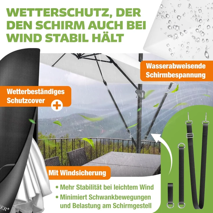 KESSER® Sonnenschirm Ampelschirm SUN XL 300 x 300 cm Inkl. Abdeckung +Windsicherung Drehbar Neigbar Kippbar Marktschirm Groß 360° Rotation, Gartenschirm mit Kurbel Sonnenschutz UV50+ Weiß, Mit LED – Bild 7