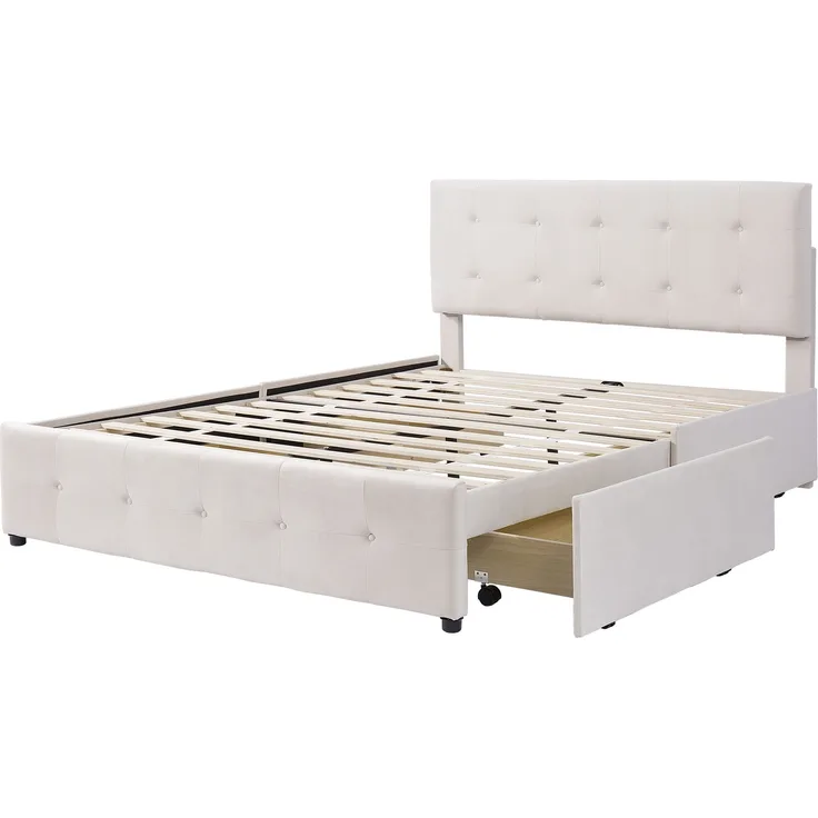 Polsterbett 140x200 cm aus Samt mit Stauraum und Lattenrost – klassisches Design