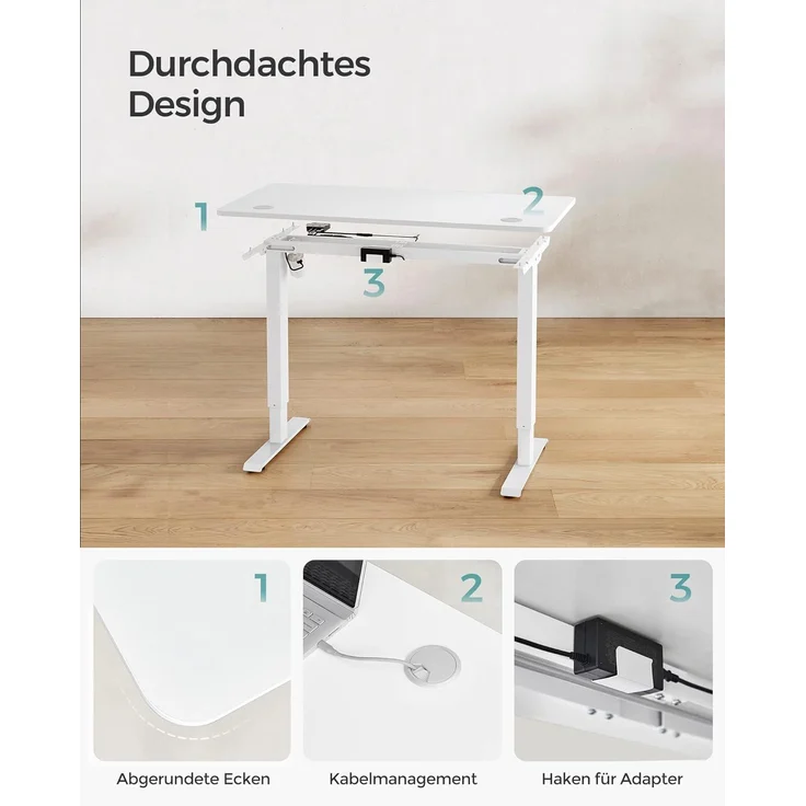 SONGMICS Höhenverstellbarer Schreibtisch elektrisch, Tischgestell, Schreibtischständer mit Motor, stufenlos verstellbar, 120 x 60 x (73-114) cm, Stahl, weiß LSD011W01 – Bild 9