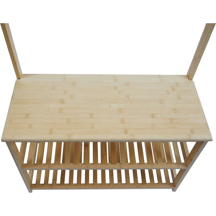 Bambus Standgarderobe HWC-N82, Garderobenständer Schuhregal Sitzbank Schuhbank, Kleiderhaken FSC® 170x70x31cm – Bild 8