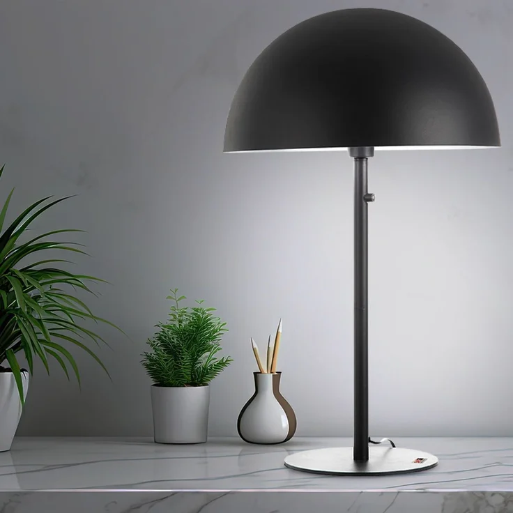 LED Retro Tischleuchte, Pilzdesign Metall grau, H 73 cm – Bild 1