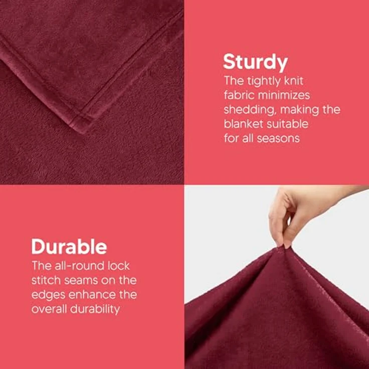 Utopia Bedding Fleecedecke Leichte Decke für Bett, Couch oder Sofa, Geeignet für alle Jahreszeiten [152x127 cm, Burgunder] – Bild 6