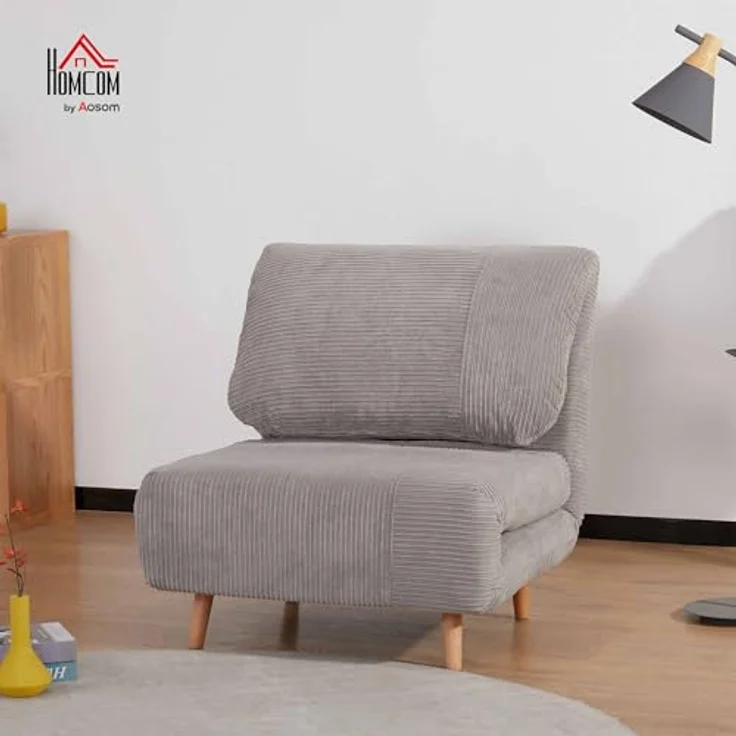 HOMCOM Sessel 2-IN-1 Schlafsessel Gästebett, verstellbare Kopfstütze Cord-Optik (Set, 1-St, 1 x Schlafsofa), mehrfach verstellbar – Bild 3