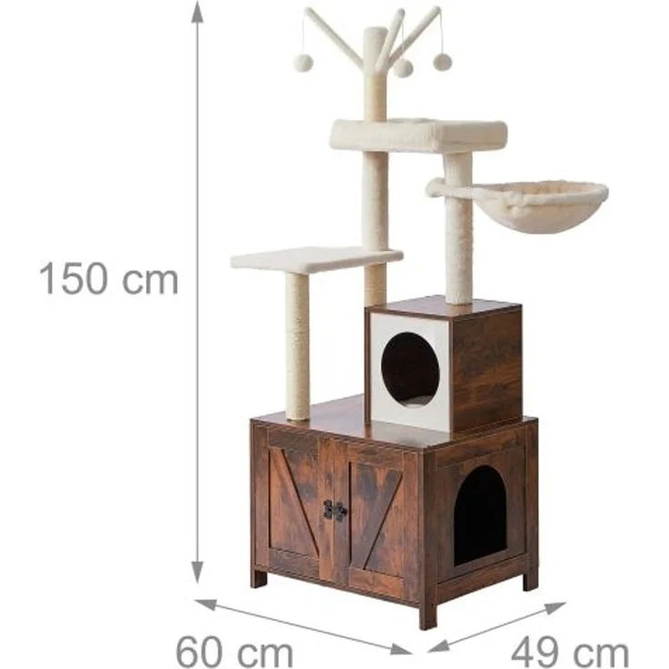 Relaxdays Kratzbaum mit Katzenklo-Schrank 150 cm – Bild 4