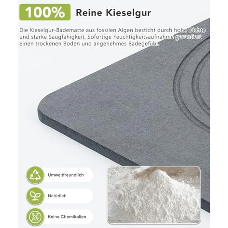 Ribelli Kieselgur Badematte rutschfest 60x39 cm, Duschvorleger Badvorleger Schnelltrocknend, 100% Natürlich Stein Bodenmatte, Bad Matte Super Saugfähig Badezimmermatte – Bild 5