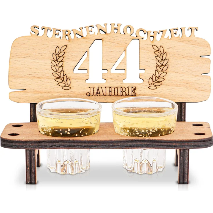 DARO Design - Schnapsbank 44. Hochzeitstag Sternenhochzeit Geschenk Deko für Paare Männer Frauen aus Holz mit Gläsern