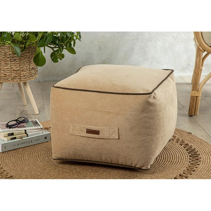 ENGLISH HOME Pouf Hocker | Quadratisch Sitzpouf | Hochwertiger Sitzhocker | Pflegeleichter Sitzpuff | Puff Hocker für Wohnzimmer, Schlafzimmer | Casha, 45x45 cm, Beige