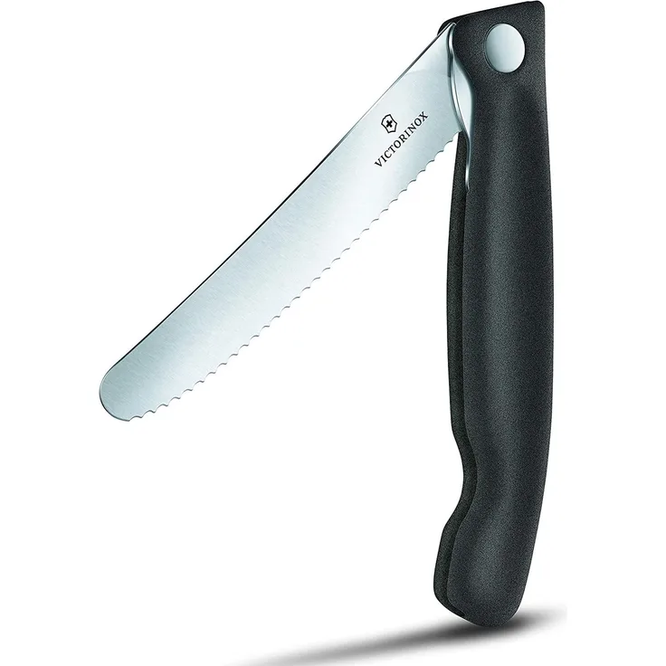 Victorinox Swiss Classic faltbares Gemüsemesser Wellenschliff (11 cm), Schwarz