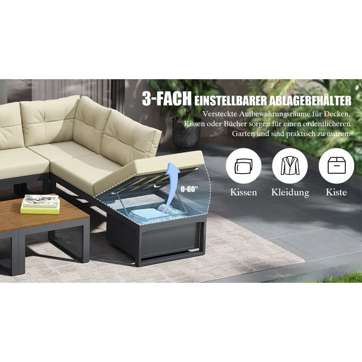 ZUBALIYA Garten-Loungeset - 191,5 x 191,5 x 79 cm , Beige , Polyester , verstellbare Rückenlehne , mit Stauraum – Bild 17