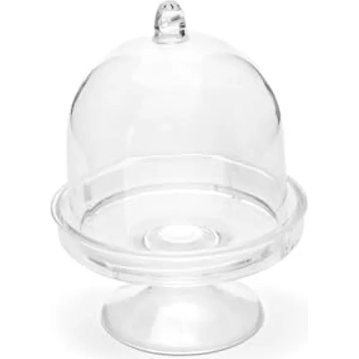 partydeco Geschenkbox, Mini Kuchenständer mit Glocke 5x7cm Kunststoff 3er Set Transparent