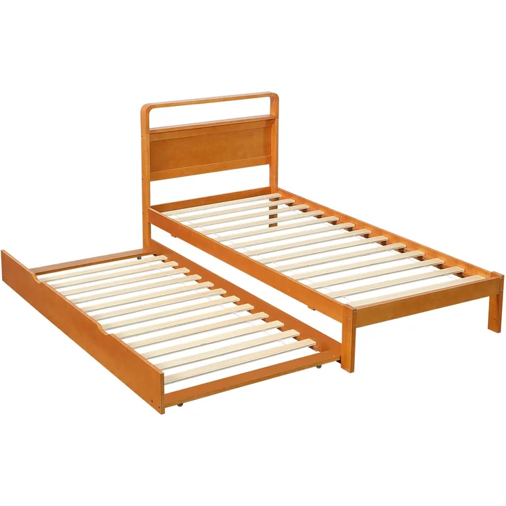 CHICFURN Ausziehbett Holz Natur 90x200 cm mit Gästebett 90x190 cm, links/rechts montierbar – Bild 8