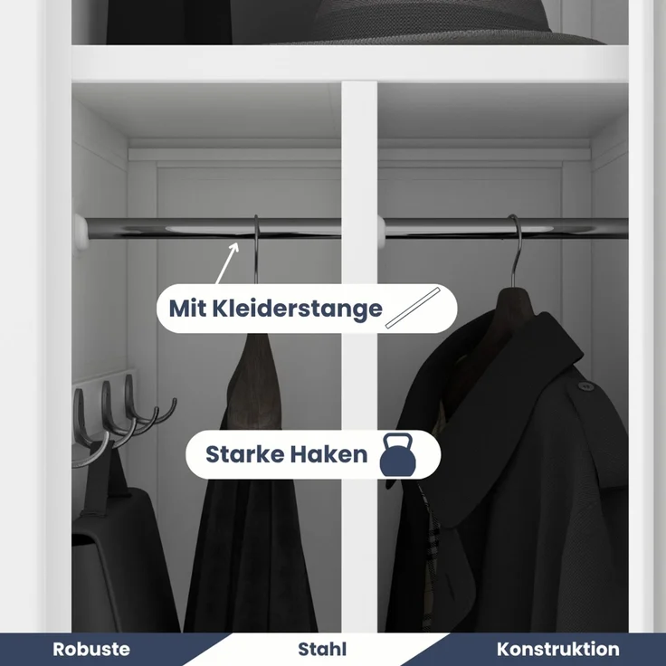 Umkleideschrank Spind WIEN - 1 Abteil, Etikettenhalter Lüftungsschlitze | Umkleidespind Metall Schließfachschrank Garderobenspind, 180 x 40 x 50 cm Weiß – Bild 4