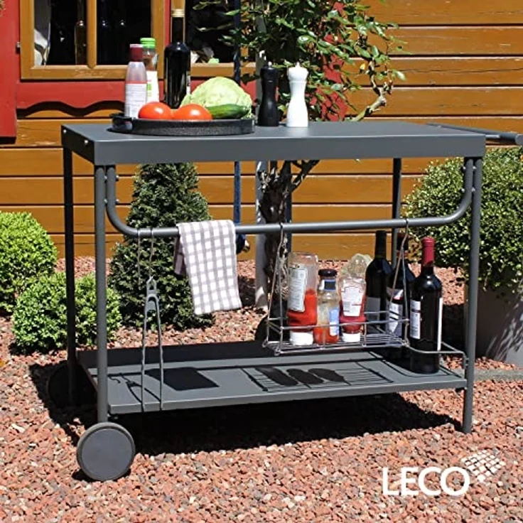 LECO Grill-Serviertisch, mit Rollen und Zubehör, Stahlrohr anthrazit, 100x47x73 cm – Bild 2