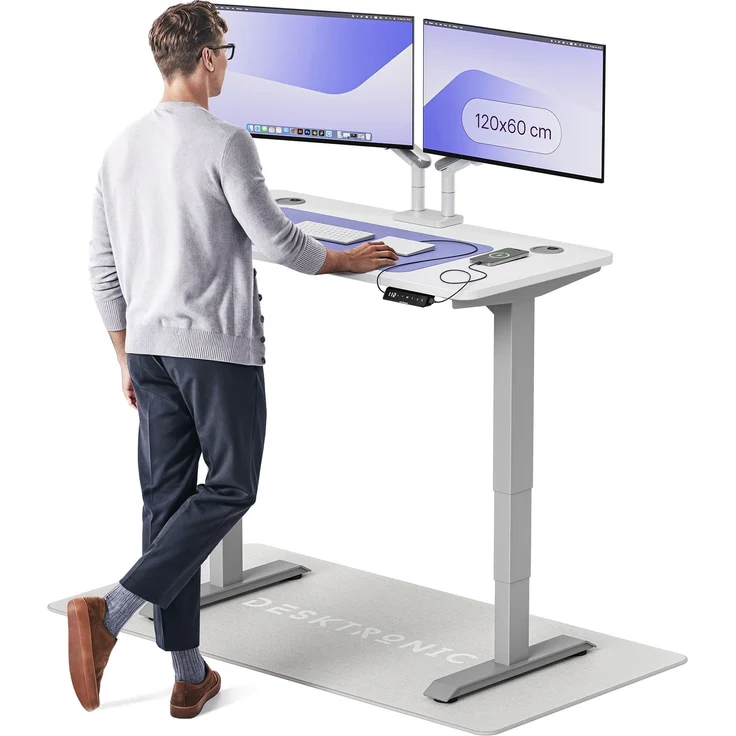 Desktronic HomePro Elektrisch höhenverstellbarer Schreibtisch 120x60cm Grau/Weiß mit Memory-Funktion, Anti-Kollisions Technologie, USB-A und USB-C-Ladeanschlüssen – Bild 1