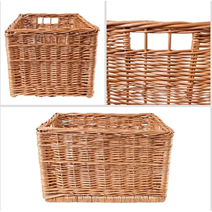 Creative Home Holzkiste Weidenkorb Aufbewahrungskorb, Handgeflochten, Haltbar (1 St), Korb Geflochten Naturkorb mit Griffen Aufbewahrung – Bild 9