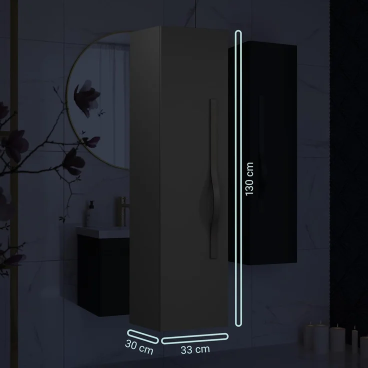 BADEDU FILS Hochschrank 33 cm breit, Schwarz, Griff Schwarz – Bild 2