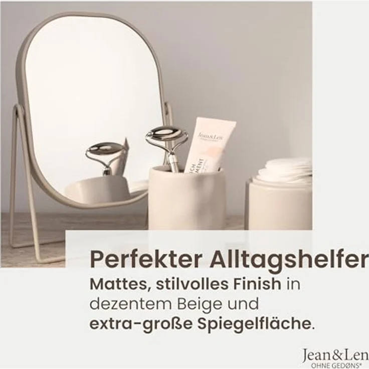 Jean & Len Kosmetikspiegel beige, zweiseitig mit 3-facher Vergrößerung, 20 x 27 cm, robust und kratzfest – Bild 5