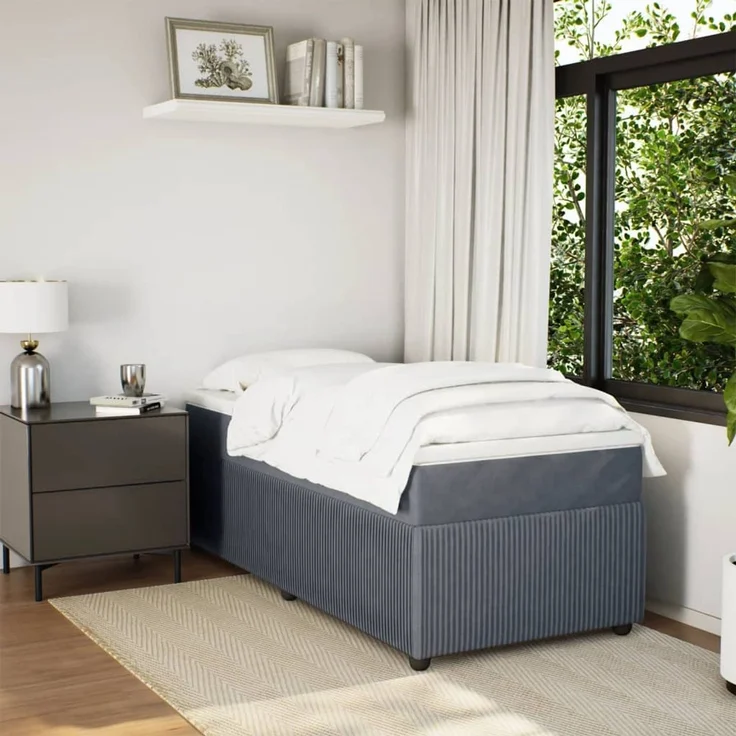 vidaXL Boxspringbett mit Matratze Dunkelgrau 90x190 cm Samt 3285609 – Bild 3