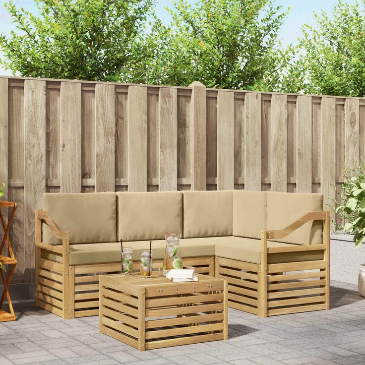 vidaXL Outdoor-Sofagarnitur 5 stk. 4-Sitzer Weiß und Beige Polyester 3391813 – Bild 1