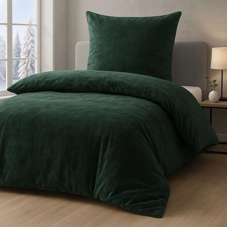 Malika Bettwäsche aus 100% Mikrofaser, 135x200 + 80x80 cm Cashmere Touch, Dunkelgrün, Cashmere Touch, 2 teilig, Für Allergiker geeignet, pflegeleicht, angenehm weicher Stoff – Bild 2