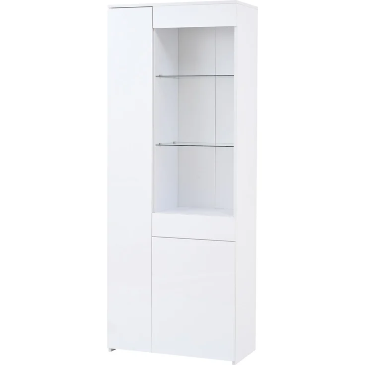 Vitrine 70x35x180 cm in Weiß, Hochglanzfront, LED-App-Steuerung & Schublade – Bild 6