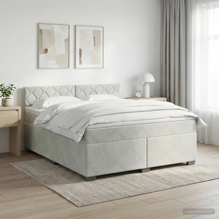 vidaXL Boxspringbett mit Matratze Hellgrau 180 x 200 cm Samt 3450770 – Bild 1